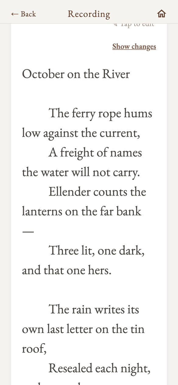 A transcript in poem mode, every line break kept as spoken